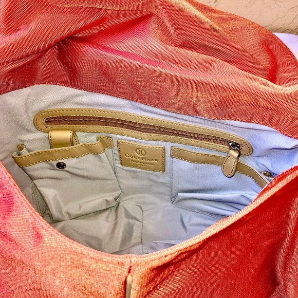 Cole Haan Shoulder Bag Hobo Flap Top Leather Trim orange nylon - Picture 14 of 14